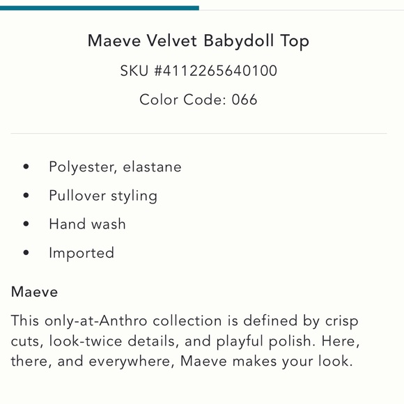 ✨ Anthropologie Velvet Babydoll Top Sz XL - Picture 5 of 6